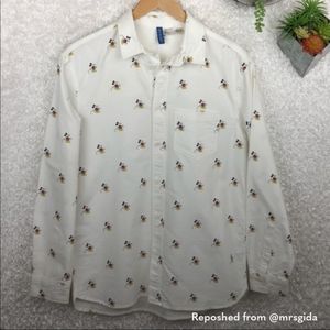 H&M x Disney Mickey Mouse Button Down Long Sleeve White Chambray Shirt - Small